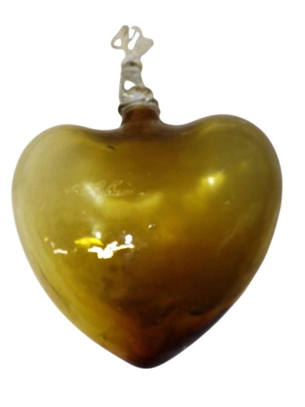 Amber Glass Heart Hanging Ornament Hand-Blown Vtg Decor 7" Tall Rare Collectible